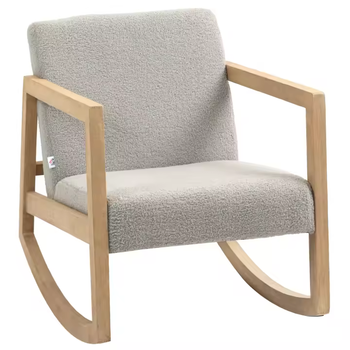 HOMCOM Mecedora Tapizada en Borreguito Silla Mecedora con Patas de Madera de Caucho y Reposabrazos Mecedora para Lactancia Carga 150 kg para Dormitorio Salón Gris - 1