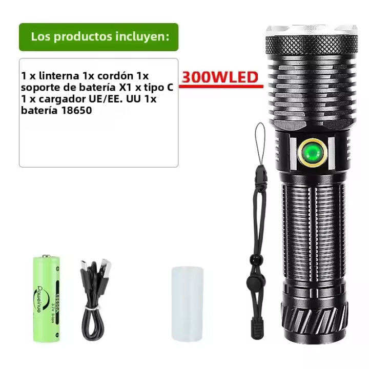 Linterna Táctica LED Recargable De Potencia Máxima 1000000LM Con Lente Zoom Ajustable 800W Luz De 3000m Para Caza Pesca Y Emergencias - 1