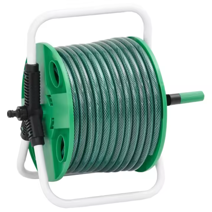 vidaXL Carrete de rollo para manguera de pie PVC verde en dimensiones 30 m (0.5'')/50 m (0.5'') - 1