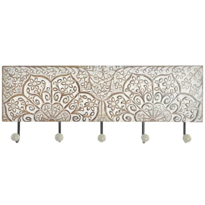Dcasa Perchero de pared mango tallado a mano metal 5 colgadores - 1