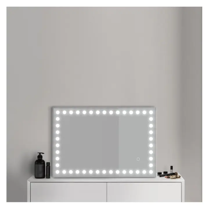 APLIKE BATHROOM LIGHTING - Modelo Atenas Hollywood | Espejo de Maquillaje con Luz LED Ajustable (3000 a 6000K) - 60 x 40 cm - Sensor Táctil y Fácil Instalación - Iluminación Ajustable - 1