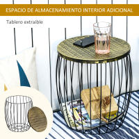 Outsunny Juego de 3 Mesas de Jardín Apilables Mesas Auxiliares de Jardín Redondas de Estilo Industrial con Marco Metálico y Encimera Imitación Ratán para Balcón Terraza Patio Negro - details 4