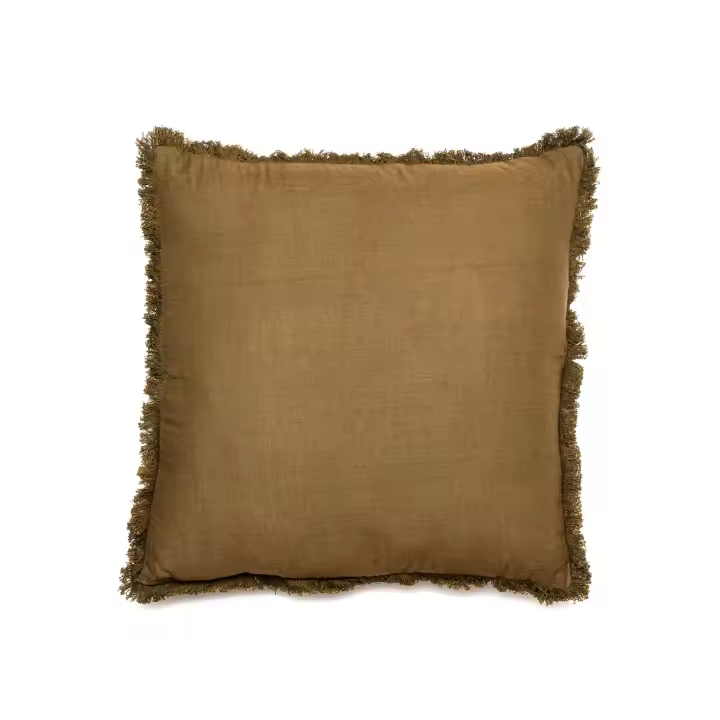 Cojin decorativo color Dry Green de lino con flecos y cierre invisible 50 x 50 cm de la marca Origen - 1