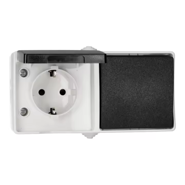 JANDEI Enchufe Schuko + Interruptor 2 circuitos Superficie Alta resistencia IP54 - 1