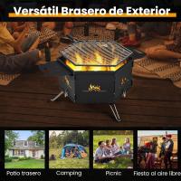 Barbacoa 2 en 1 de Camping, Carbón y Leña Portátil Con 2 Asas y Parrilla Giratoria de 360°, Plegable de Acero Inoxidable Para Viajes, Fiesta, Hoguera - details 2