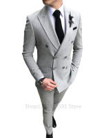 Traje De Novia Casual Para Hombre Con Rayas Lujo Británico Slim Fit Calidad Business Social Club Traje De Compra Homme De Algodón Y Lana - details 1