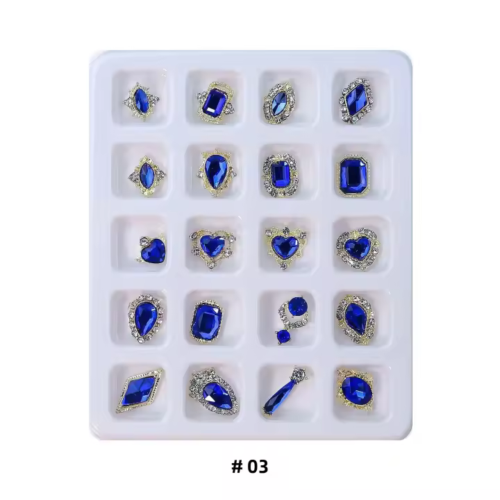Kit De Diamantes Para Uñas Azules 20pcs Accesorios De Vidrio Para Manicura Decoración De Luxo Tamaños Y Estilos Variados Para DIY En Uñas Y Ropa - 1