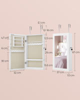 Espejo joyero de pared, organizador espacioso en marrón rústico o blanco, ahorro de espacio ideal para accesorios, con cerradura y 2 llaves, 37x10x67 cm - details 5