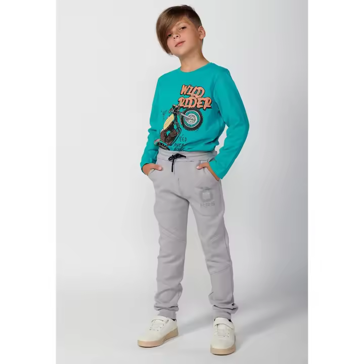 Koroshi Pantalón largo acabado en rib y cintura engomada para niño de color gris - 1