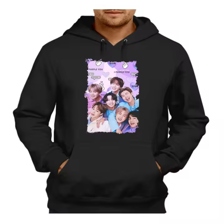 SUDADERA NEGRA CON CAPUCHA BTS grupo permission to dance on stage adulto poliester algodón sweatshirt corea kpop musica - 1