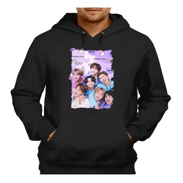SUDADERA NEGRA CON CAPUCHA BTS grupo permission to dance on stage adulto poliester algodón sweatshirt corea kpop musica - 1