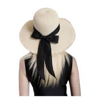Kebedo Moda Sombrero de Paja para Mujer, Pamela de ala Ancha Grande, Gorro de Playa con lazo Cinta decorativa, Sombrero Verano Transpirable con Protección Solar para Piscina, Vacaciones, Viaje para Mujer Adulto Talla única Ajustable 56-57CM - details 2
