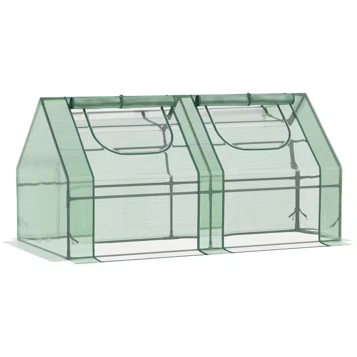 Outsunny Invernadero Pequeño Invernadero de Exterior con Cubierta Doble Ventanas y Marco de Acero Invernadero para Cultivar Tomates Plantas Flores 180x90x90 cm Verde - 1