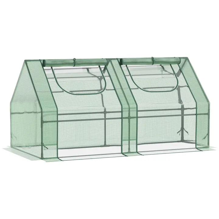 Outsunny Invernadero Pequeño Invernadero de Exterior con Cubierta Doble Ventanas y Marco de Acero Invernadero para Cultivar Tomates Plantas Flores 180x90x90 cm Verde - 1