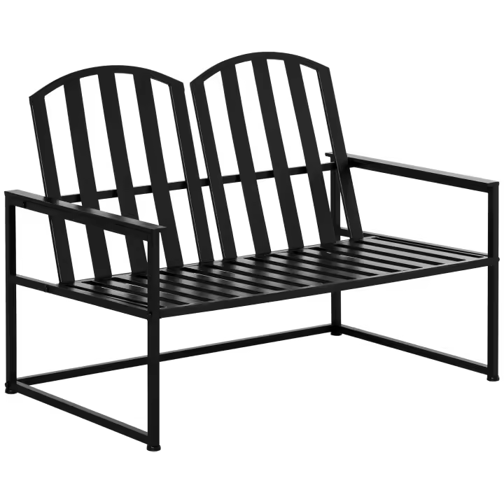 Outsunny Banco de Jardín de 2 Plazas Metal con Respaldo Alto y Reposabrazos para Exterior Parque Patio Terraza Estilo Rústico Carga Máx. 220 kg 108x63x80,5 cm Negro - 1
