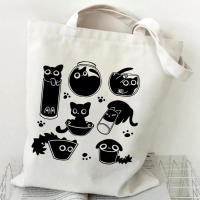 Bolso De Hombro Para Mujer Estilo Japonés Kawaii Con Gráfico De Gato Negro Bolso De Lona De Moda Con Dibujos De Gatitos Bolsa Suave De Polyester - details 2