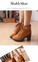 Botas De Tacón Alto Para Mujer Primavera/Otoño Calidad Superior Con Cordones Moda Europea Botines Con Cierre De Cremallera Material PU Tacón Cuadrado Apto Para Adultos - details 3