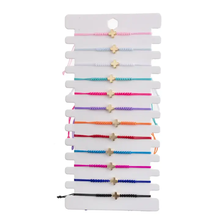Pulsera Ajustable De Cuerda Multicolor Con Cruce Dorado Para Hombres Y Mujeres Pulsera De Moda Europea Y Americana - 1