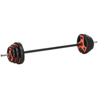 SPORTNOW Juego de Barra de Pesas con Mancuernas Set de Musculación con 6 Discos 1,25 kg 2,5 kg 5 kg para Entrenamiento Culturismo en Gimnasio Casa 140x17x17 cm Negro y Rojo - details 0
