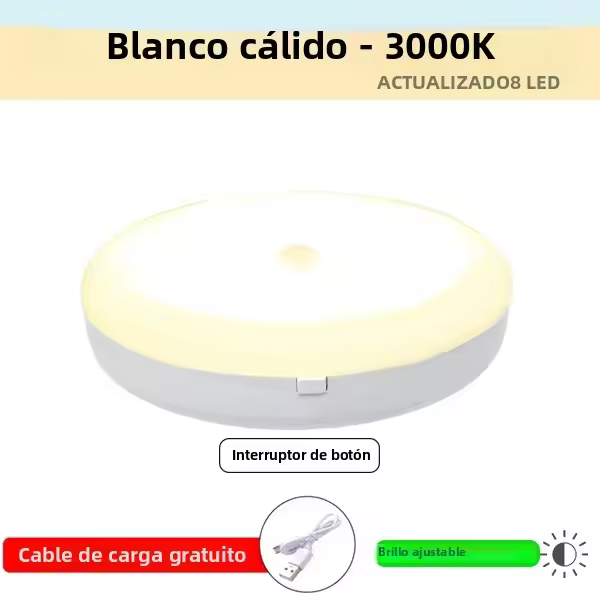 Lámpara De Noche LED Con Sensor De Movimiento Control Botón Recargable USB Luz Dimmable Para Escaleras Armario Gabinete - 1