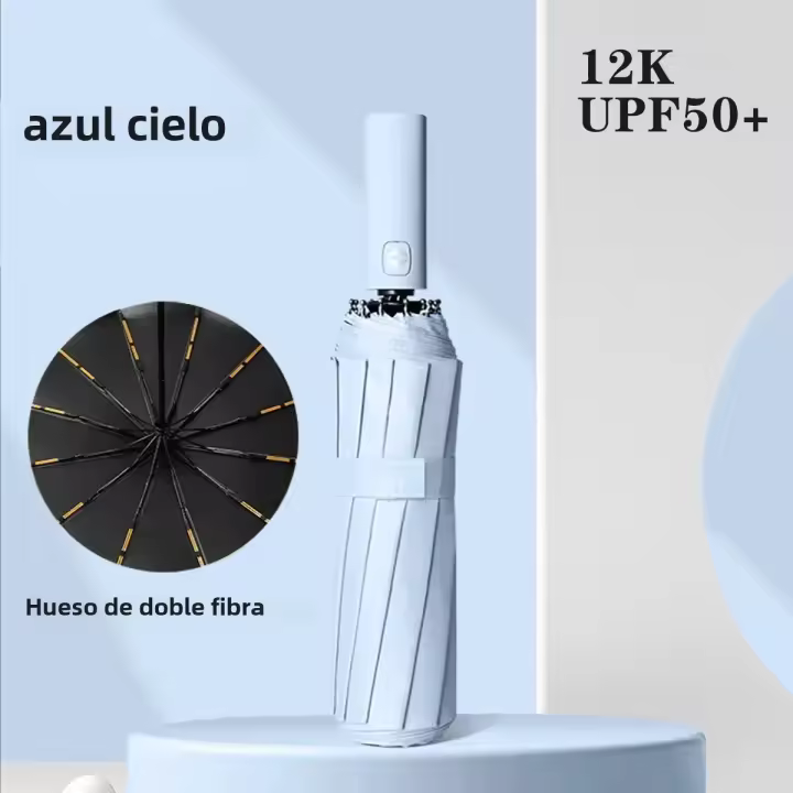 Paraguas Automático plegable resistant to Viento, Sombrilla Grande de lujo with revestiento Negro, 12 Huso, 1 Unidad - 1