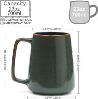 Tazas de café de cerámica grandes de 24 oz/700 ml con mango dorado, taza de té Extra Grande para la Oficina y el hogar, regalo y presente, 700 ml verde - details 0