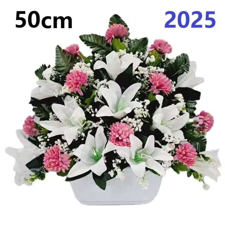 Flores para santos,flores duraderas para cementerio,flores artificiales para cementerio,flores para todos los santos,centro de flores para cementerio,Flores Artificiales de Tela,ANCHO 50CM ,ALTO 40CM,PERSONALIZAR COLOR Y MEDIDA,GERIMPORT, FESPU - 1