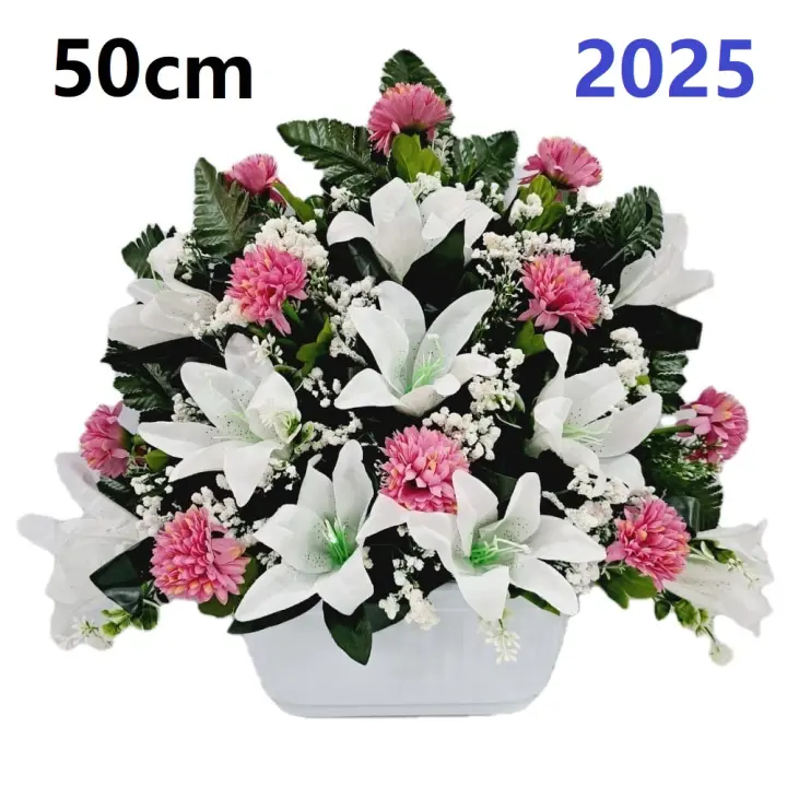 Flores para santos,flores duraderas para cementerio,flores artificiales para cementerio,flores para todos los santos,centro de flores para cementerio,Flores Artificiales de Tela,ANCHO 50CM ,ALTO 40CM,PERSONALIZAR COLOR Y MEDIDA,GERIMPORT, FESPU - 1