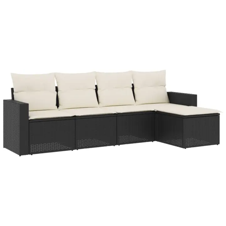 vidaXL Set comedor de jardín 5 piezas y cojines ratán sintético Negro, Negro y crema, Marrón y crema Conjunto Terraza Muebles Jardín Exterior Juego de Muebles de jardín Mueble Jardín Exterior Muebles de Salon Exterior - 1