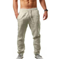 Pantalones De Lino Para Hombre FGKKS 2024 Transpirables Y Cómodos Estilo Casual Color Sólido Pantalones De Calle Fitness Para Verano - details 4