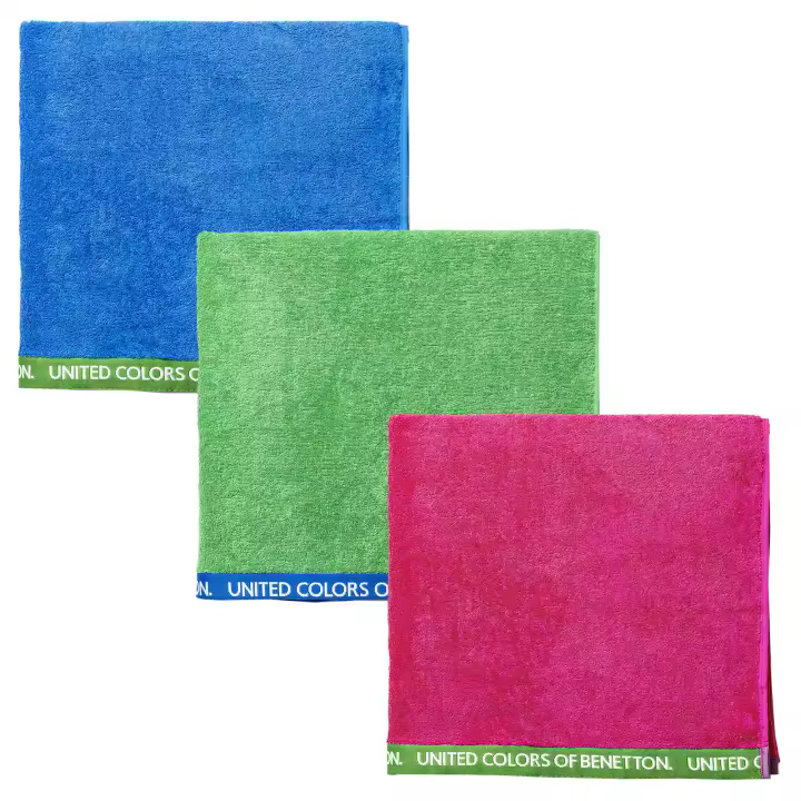 Toalla de Algodón Orgánico 90x160cm 450gsm - Juego de 3 Toallas en Verde, Azul y Fucsia - Benetton - 1