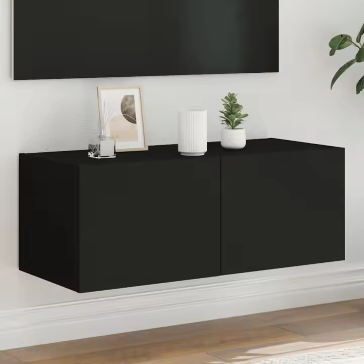 Mueble de TV de pared con luces LED negro 80x35x31 cm - 1