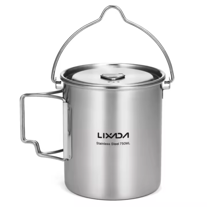 Lixada Taza De Acero Inoxidable De 750ml Con Manijas Plegables Y Tapa Para Camping Senderismo Y Excursiones Al Aire Libre - 1