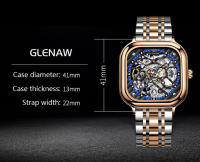 Reloj De Pulsera Para Hombre GLENAW Lujo Diseño De Esqueleto Resistente Al Agua Con Correa De Cuero Acero Inoxidable Movimiento Automático Reloj Hombre - details 0