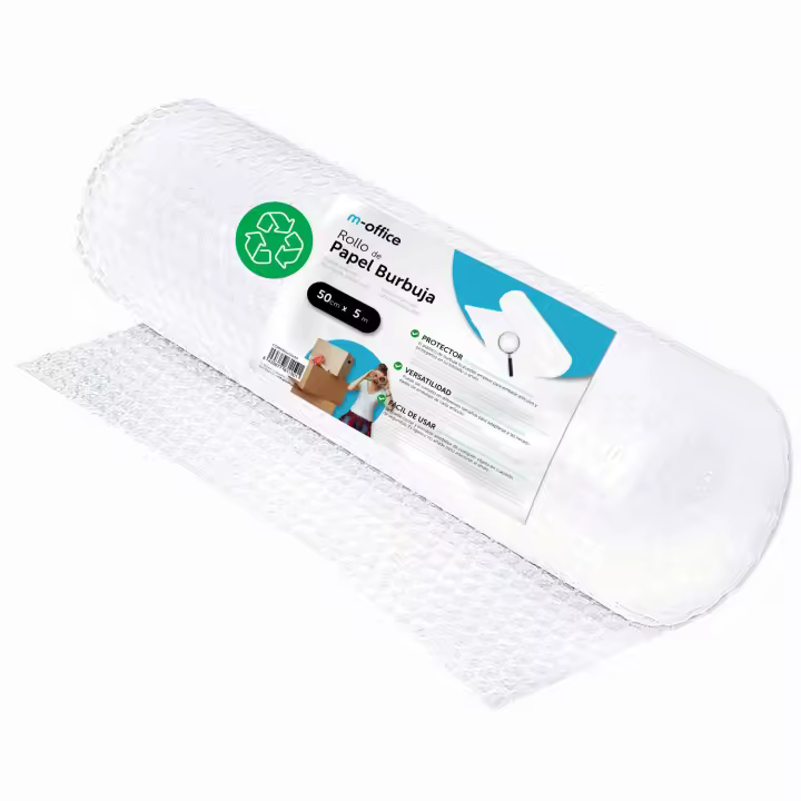 Rollo Plástico de Burbujas, Rollo de Burbujas Reciclado para Embalar, Plástico de Burbujas para Mudanzas, Embalajes y Cajas, Plástico de Burbujas para Embalaje · m-office (50cm x 10m, und) - 1