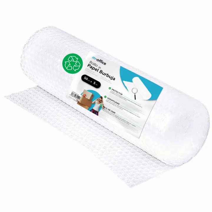 Rollo Plástico de Burbujas, Rollo de Burbujas Reciclado para Embalar, Plástico de Burbujas para Mudanzas, Embalajes y Cajas, Plástico de Burbujas para Embalaje · m-office (50cm x 10m, und) - 1