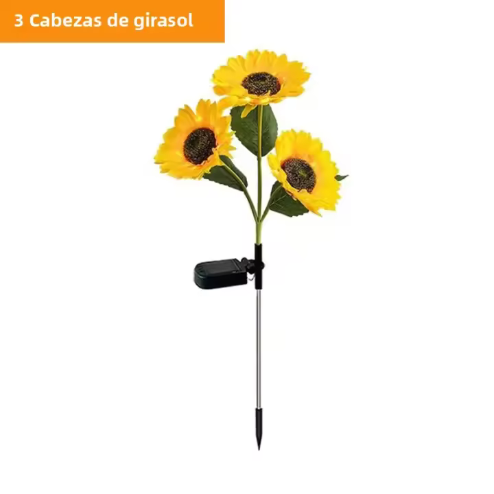 Lámparas Solares De Jardín Con 3 Cabezas Luz De Noche Exterior Impermeable LED Estilo Girasol Para Decoración De Hogar Y Paisaje - 1