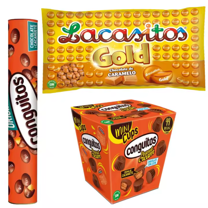 Pack Lacasitos gold bolsa 1kg,Conguitos cacahuete con chocolate - 450 g,Conguitos mini cups leche est 200g - 1