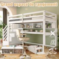 Cama Alta para niños with Escalera de almacenamiento 90*200cm, Madera maciza + MDF, Litera, Cama para niños with esritorio Grande y Estantería, Pintura Ecológica, Blanco - details 2