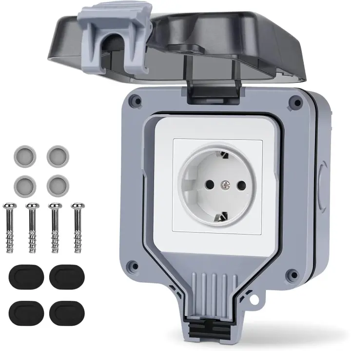 Toma de Corrientes para IP66, Toma de Corrientes para IP66, Toma de Corrientes para Exterior con contacto protector weatherproof saliente, Toma de Corrientes para Exterior para Cocina, Garaje, swimming pool, jardín - 1