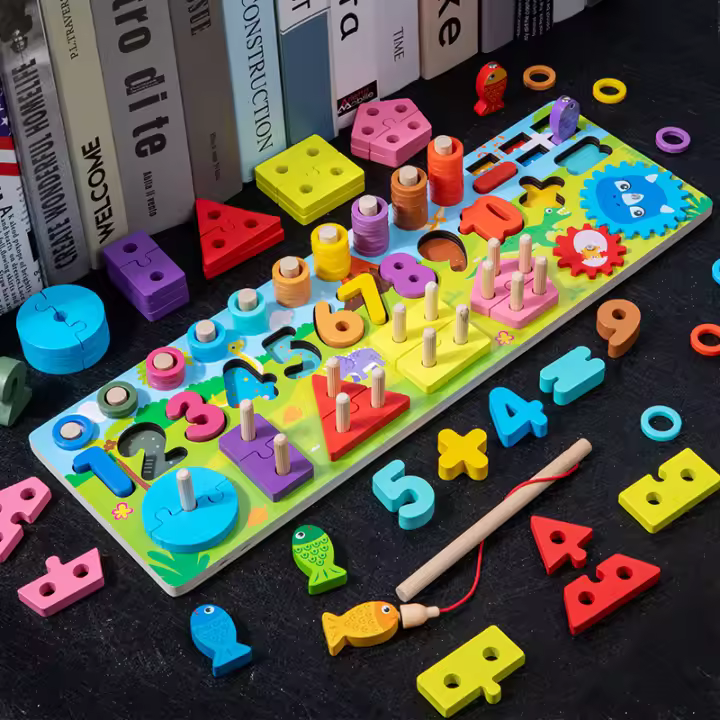 Juguetes De Madera Montessori Para Niños Tablero Ocupado De Animal Matemáticas Pesca Números Alineación Educativo Juguetes Para Regalos De Niños - 1