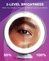 Espejo Maquillaje con Luz 10X, Espejo Aumento Ducha Pared, Ventosa Fuerte, 2 Niveles de Brillos, Giratorio 360, para Baño Viaje Afeitado Depilación Cejas, Redondo, Blanco - details 1
