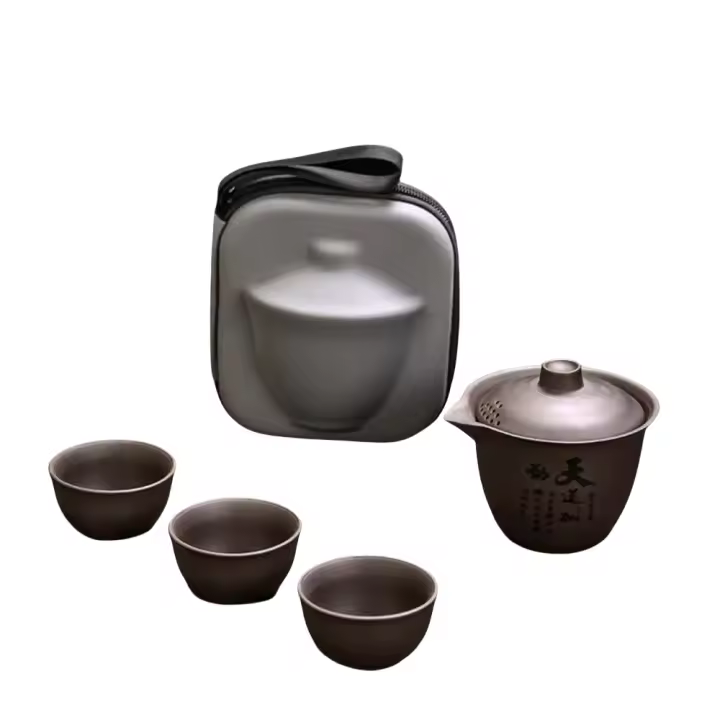 Juego De Té Portátil De Cerámica Para Camping Y Viajes Con Una Olla Y Tres Tazas Set De Porcelana Para Exteriores - 1