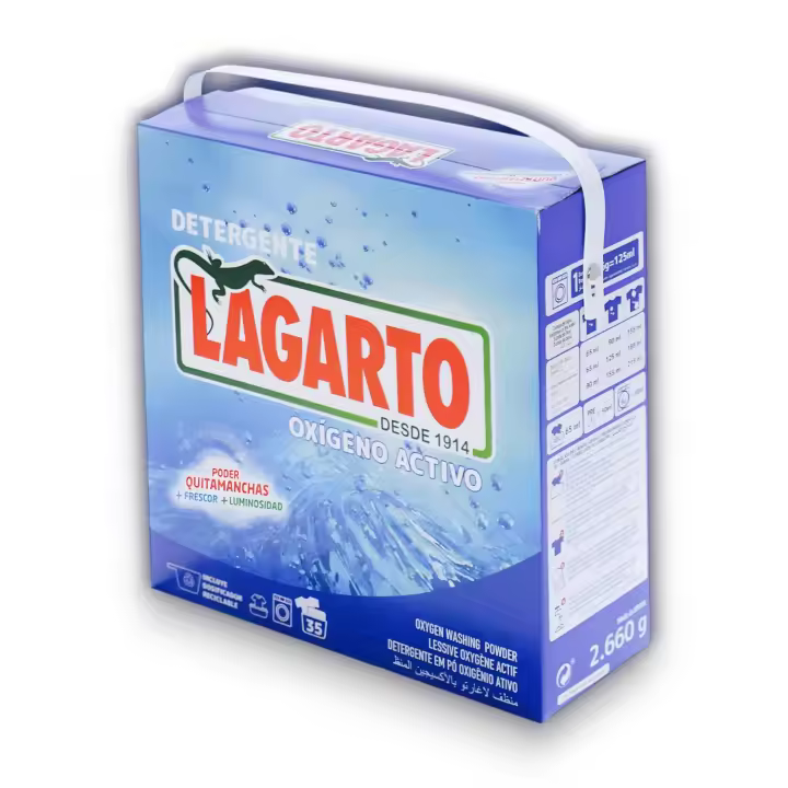 Detergente LAGARTO Oxígeno Activo 35 Dosis - Detergente en Polvo Atomizado - Pensado para Usar en Todo Tipo de Aguas y Temperaturas - Presentación 2260g - Pack de Unidades - LAGARTO. - 1