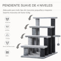 PawHut Escaleras para Gatos de 4 Escalones Escaleras para Mascotas Árbol Rascador para Gatos Pequeño con Poste Rascador Bola Colgante 60x40x64 cm Gris - details 3