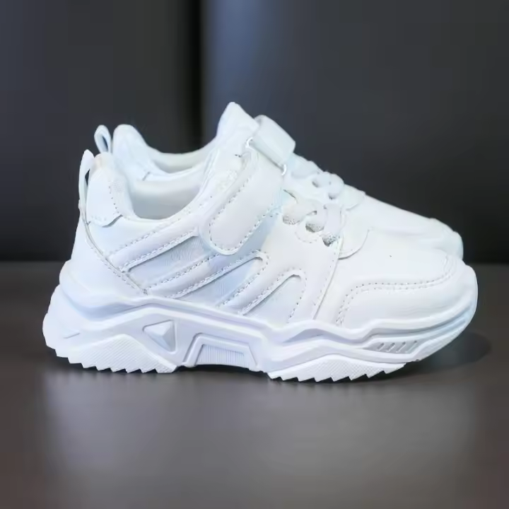 Zapatillas De Deporte Para Niños Y Niñas Blancas Transpirables Talla 26-37 Zapatos Deportivos Todoterreno Para Primavera Corrida Con Cordones Y Hebilla Material Superior De Cuero PU - 1
