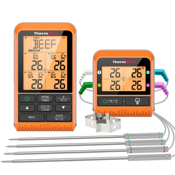 Termómetro Digital Para Cocción De Carne ThermoPro TP829 Con Retroiluminación 4 Probes Para Barbacoa Horno Tiempo De Cocina 300M - 1