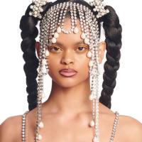 Peinado De Boda Stonefans Con Rhinestone Trenzado Largo De Perla Agua Caída Cristal Headdress Para Diadema Joyería De Cabello Para Mujer - details 0