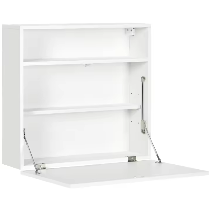 HOMCOM Mesa Plegable de Pared Moderno Escritorio Flotante Multifuncional con Estantes de Almacenamiento Carga 40 kg para Dormitorio Salón Oficina 64x20x60 cm Blanco - 1