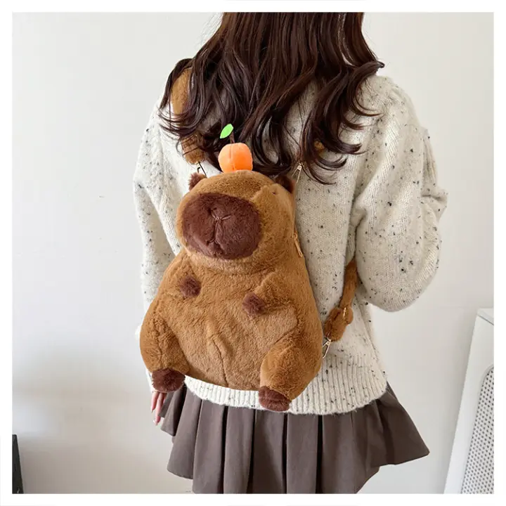 Mochila De Peluche Kawaii Con Capybara Simulación De Flor Y Fruta Para Niños Mochila De Hombro Para Novia Regalo Tamaño 28cm Material Algodón - 1
